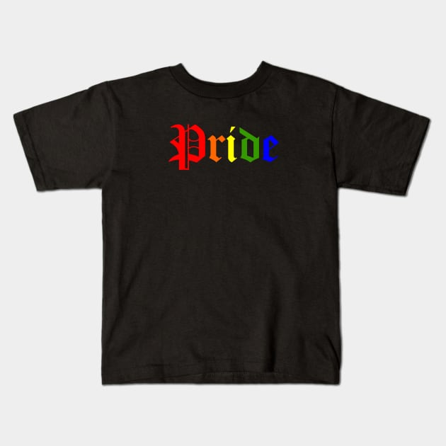 Pride Multicolour Gothic Text Kids T-Shirt by btcillustration